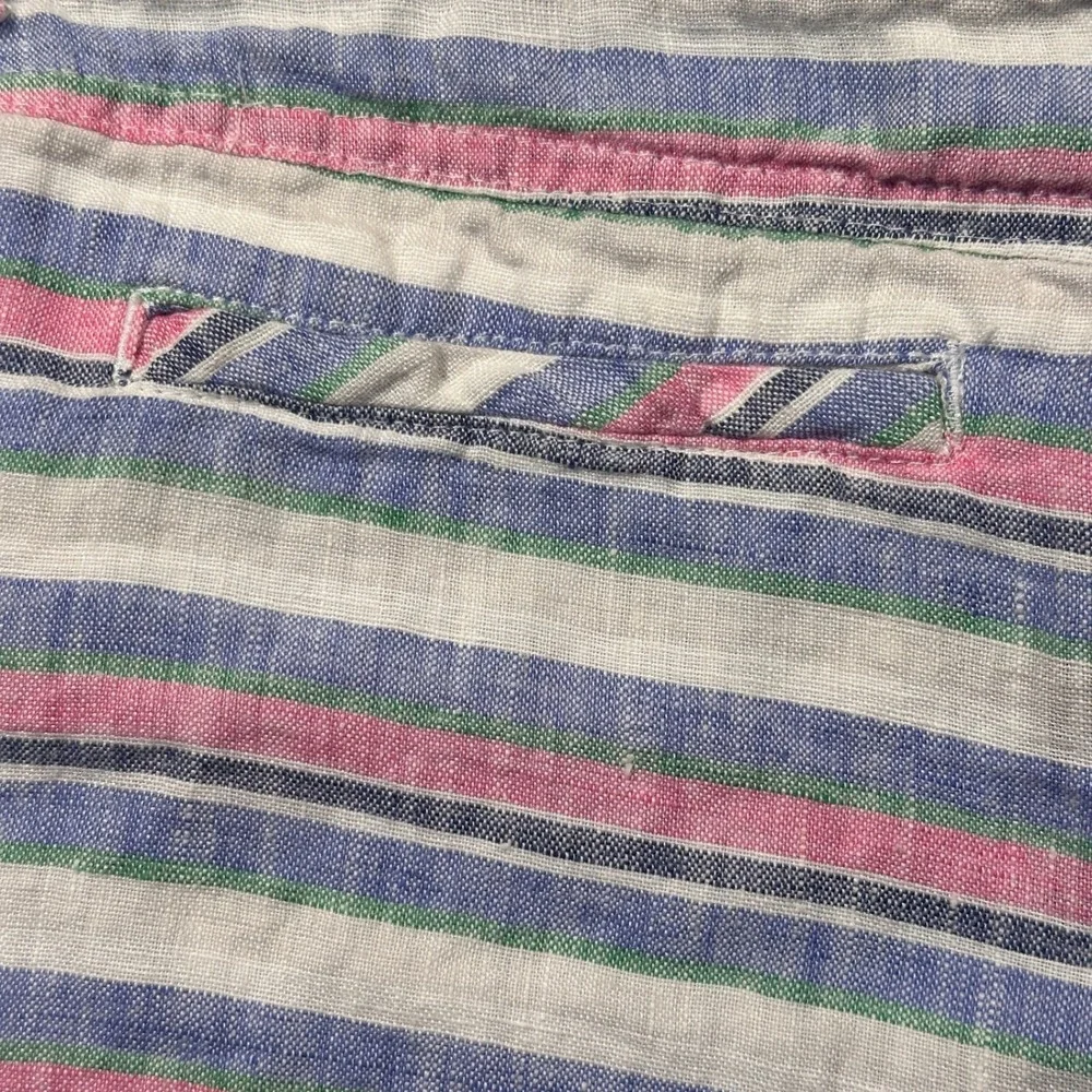 St. Tropez West 100% Linen Striped Shorts Summer‎ Beach Blue Pink Green Size 10